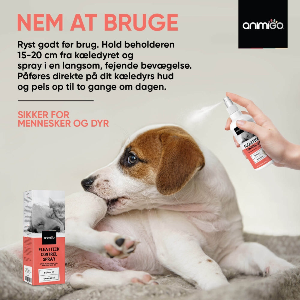 Ryst flåt- og loppesprayen grundet og spray direkte på pelsen