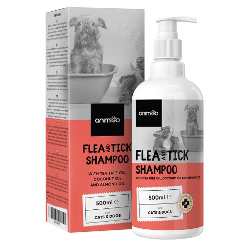 Loppe & Flåt Shampoo til katte og hunde - Stærke antibakterielle ingredienser - Bekæmper flåter og lopper uden kemikalier - 500 ml