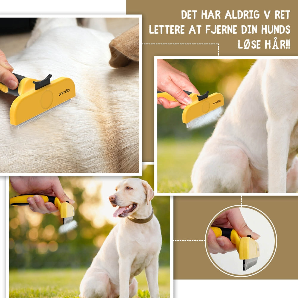 Med vores hundebørste til underuld og løse hår har det aldrig været lettere at pleje din hunds pels